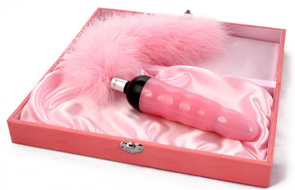 Limited Edition Pink Glass Dildo With Feather Tail & Stand