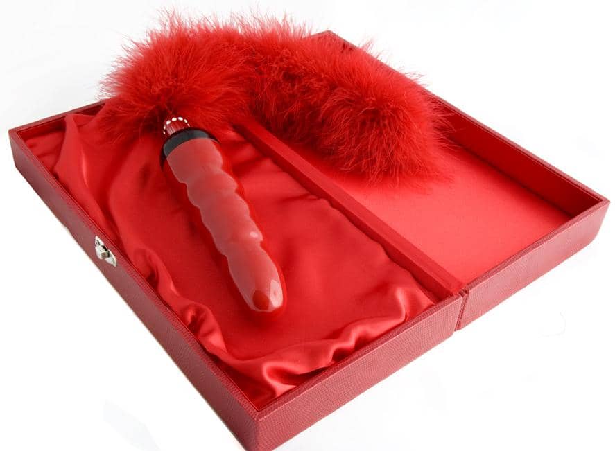 Limited Eidtion Red Glass Dildo With Feather Tail & Stand