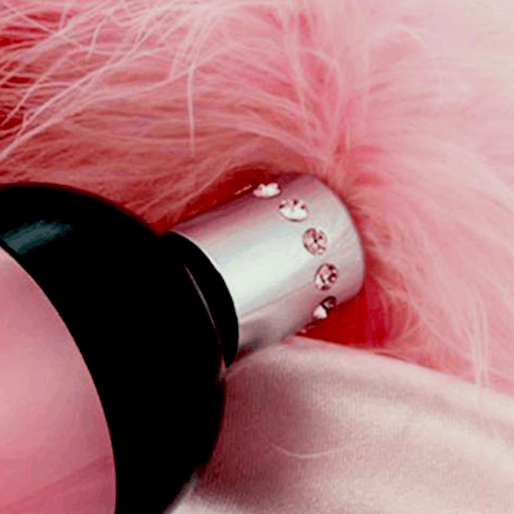 Limited Edition Pink Glass Dildo With Feather Tail & Stand